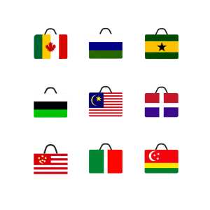 Beberapa ikon negara yang mewakili negara-negara di mana ShopeePay sudah bisa digunakan.