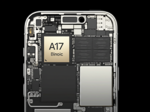 Ilustrasi komponen internal iPhone Air generasi baru, menampilkan chip A17 Bionic, RAM, dan penyimpanan internal.