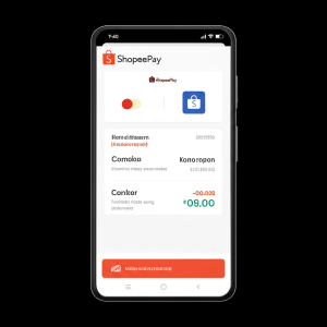 Tampilan layar aplikasi ShopeePay yang menunjukkan proses pembayaran di luar negeri dengan konversi mata uang otomatis.