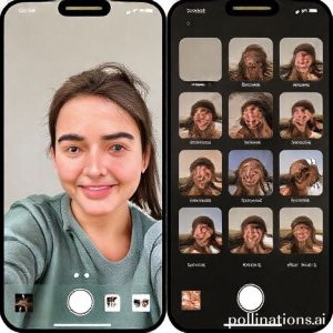 Ilustrasi beberapa preset dan styles yang tersedia di aplikasi kamera iPhone 17. Menampilkan berbagai filter dan efek yang dapat disesuaikan untuk menciptakan tampilan selfie yang unik.