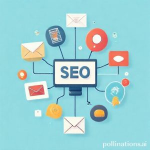 Ilustrasi berbagai ikon digital marketing (SEO, media sosial, email, dll.) yang saling terhubung, membentuk jaringan yang kuat.