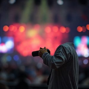 Ilustrasi fitur Stage Mode 2.0 Vivo X300 Series dengan efek bokeh yang artistik dan profesional.