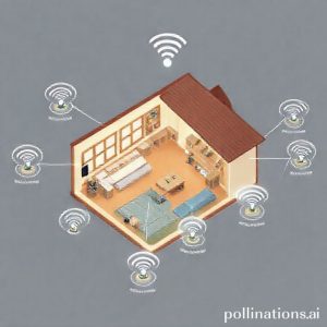 Ilustrasi jaringan mesh Wi-Fi yang mencakup seluruh rumah dengan beberapa node yang saling terhubung.