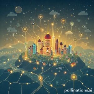 Ilustrasi kota pintar yang terhubung dengan berbagai perangkat IoT, menunjukkan efisiensi dan konektivitas.