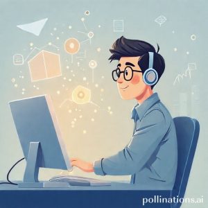 Ilustrasi orang-orang yang sedang bekerja di depan komputer dengan grafik digital yang melayang di udara, menunjukkan konsep digital marketing dan teknologi.