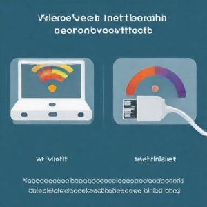 Ilustrasi perbandingan kecepatan internet antara koneksi Wi-Fi dan koneksi Ethernet, menunjukkan kabel Ethernet memberikan kecepatan yang lebih tinggi.