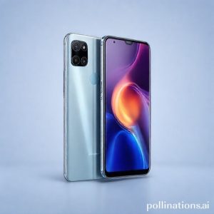 Ilustrasi render 3D Poco F8 Ultra dengan desain futuristik, menampilkan layar penuh tanpa bezel dan modul kamera belakang yang unik.
