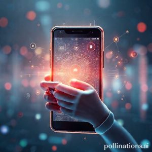 Ilustrasi smartphone futuristik dengan fitur AI generatif, menampilkan antarmuka pengguna yang cerdas dan responsif.