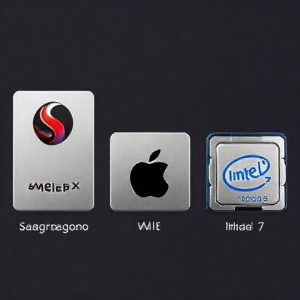 Perbandingan visual antara chip Snapdragon X Elite, Apple M4, dan Intel Core i7 dalam bentuk grafik batang.