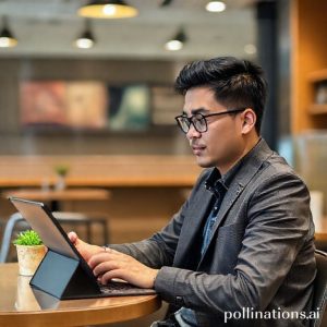 Seorang profesional muda sedang menggunakan Galaxy Tab S11 Series dengan keyboard cover untuk bekerja di sebuah kafe.