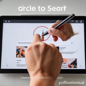 An elegant and futuristic Samsung Galaxy Tab S11 Ultra 5G tablet, viewed from a slight angle, showcasing its thin profile and large AMOLED 2X screen displaying vibrant AI-generated art. The S Pen is floating just above the screen. The background is a minimalist, modern workspace with soft lighting.