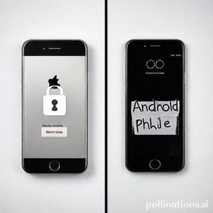 A split image showing an iPhone on one side with a strong digital lock icon and a high price tag, and an Android phone on the other side with a lower price tag and a discarded look, representing the pickpockets' preference.