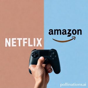 A split image. On one side, the Netflix logo with game icons. On the other side, the Amazon Luna logo with different game icons. Both sides show a hand holding a game controller, pointing towards the respective platform.