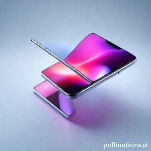 An abstract, futuristic image of a smartphone folding three times, showing its multi-panel display. The phone has a sleek, metallic finish (titanium) and glows with vibrant AMOLED colors.