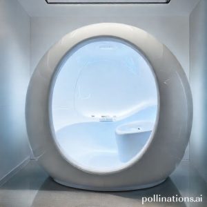 An elegant, futuristic white pod with soft blue light inside, symbolizing the 