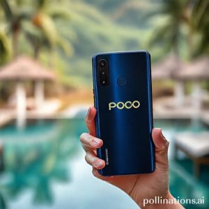 An elegant shot of the Poco F8 Pro smartphone in a