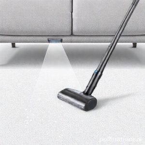 An illustration of the Dreame H13S FlexReach vacuum cleaner in action, with its flexible handle reaching under a sofa, showing a clean floor behind it. The design should be sleek and modern, emphasizing its advanced features.