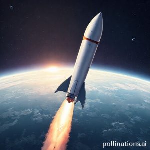 An illustration of the SpaceX Falcon 9 rocket ascending into space, with a multitude of small satellites visible being deployed from its fairing, against a backdrop of Earth's curvature and stars. The rocket shows signs of reusability, perhaps some soot marks.