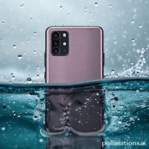 Close-up Galaxy XCover7 Pro yang terendam air, menekankan sertifikasi IP68.
