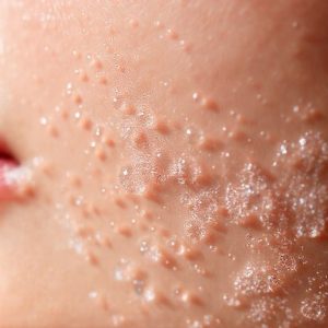 Close-up of human skin being cleansed by tiny, shimmering micro-bubbles, illustrating the 
