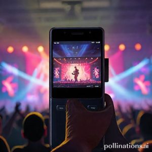 Ilustrasi Galaxy Z Flip7 yang sedang merekam video konser dengan kualitas audio yang jernih, dengan ikon mikrofon dan gelombang suara yang jelas.