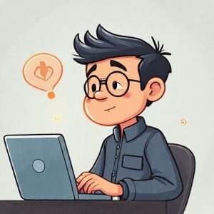 Ilustrasi orang yang sedang menginstal software dari website yang mencurigakan, dengan simbol bahaya (peringatan).