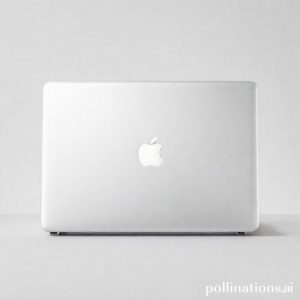 Ilustrasi render MacBook murah dengan desain minimalis dan modern, berwarna silver atau abu-abu.