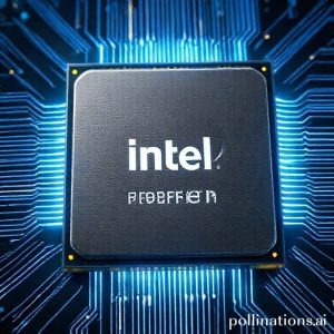 Ilustrasi sebuah chip prosesor Intel Panther Lake dengan latar belakang sirkuit elektronik berwarna biru.