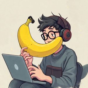 Ilustrasi seorang desainer grafis yang sedang menggunakan Gemini Nano Banana Pro untuk mengedit foto di laptopnya.