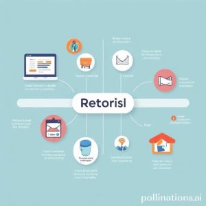 Ilustrasi visualisasi customer journey yang kompleks dengan panah dan ikon yang menunjukkan berbagai titik sentuh (website, media sosial, email, toko fisik) di Indonesia, dengan logo Retoris.id di tengah. Tone: Profesional, modern.