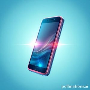 Sebuah ilustrasi futuristik dari ponsel yang sangat tipis, hampir transparan, dengan cahaya biru yang memancar, namun terlihat retak di bagian tengah, melambangkan kerapuhan dan kegagalan desain.