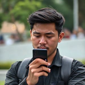 Seorang penonton konser sedang merekam panggung dengan Galaxy Z Flip7 yang dilipat setengah (Flex Mode). Fokus pada layar dan panggung yang blur di latar belakang.