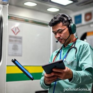 Seorang tenaga medis menggunakan Tab Active5 Pro di ambulans, menunjukkan ketahanan perangkat terhadap guncangan.
