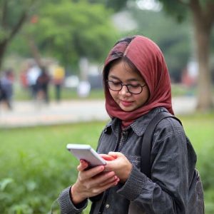 Seseorang yang merasa terganggu karena menerima panggilan spam di ponsel mereka.