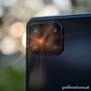 Tampilan close-up dari modul kamera belakang Samsung Galaxy S25, menunjukkan lensa yang canggih dan sensor besar, dengan efek cahaya bokeh di latar belakang.