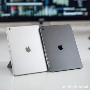 Two sleek, modern tablet devices (one silver, one grey) side-by-side on a minimalist desk with blurred tech background, highlighting their elegant design.
