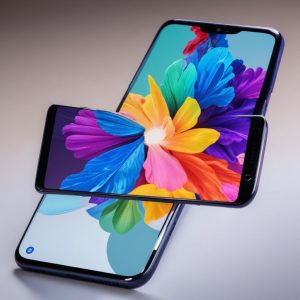 A close-up shot of a Samsung smartphone displaying vibrant colors on its Dynamic AMOLED 2X screen, showcasing high contrast and smooth refresh rate while playing a high-resolution video.