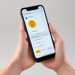 A hand using a smartphone with the Circle to Search feature active. The screen shows an SMS with a suspicious link circled. The search results at the bottom display a warning about a phishing site. The overall scene is modern and clean, focusing on the smartphone screen and the intuitive interaction.