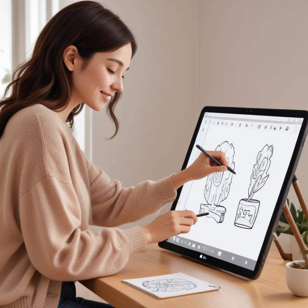 A Person Happily Sketching On The Touch