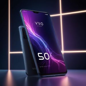 A sleek, modern smartphone with a glowing screen, displaying 