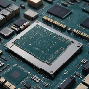 An illustration of a laptop with visible RAM modules and a simplified representation of LSI chips inside, showing circuit boards and data flow. The image should convey complexity but be understandable for a general audience.