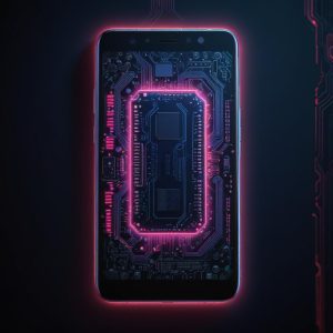 An illustration of a sleek smartphone with a glowing circuit board effect, representing the advanced Snapdragon 6S Gen 4 chipset inside. The phone has a modern design and a vibrant screen showing a game interface.