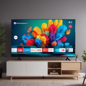 Keluarga bahagia menonton LED Smart TV 43